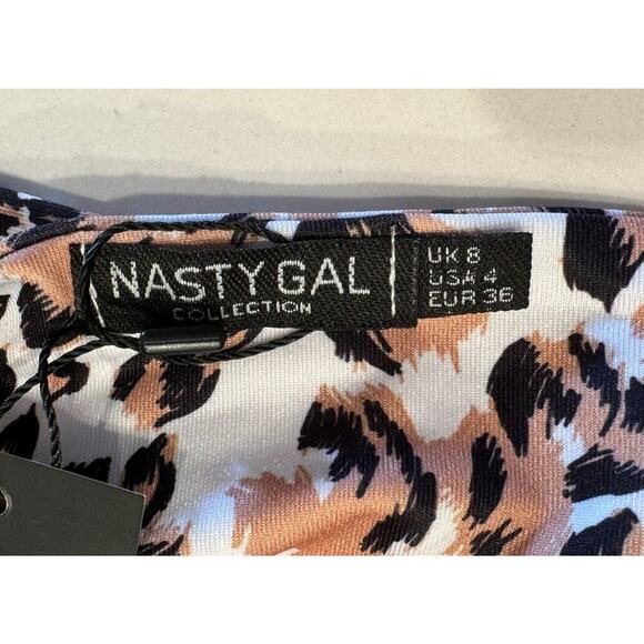 Nasty Gal US4 Animal Print Bikini Top High Cut Bottom Bandeau Leopard Swim - Picture 9 of 10